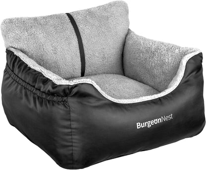 Dog Car Seat for Small Dogs, Fully Detachable and Washable Cat Carseats under 25 Lbs, Soft Pet Booster Seats with Storage Pockets and Clip-On Leash Portable Car Travel Carrier Bed, Black