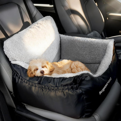 Dog Car Seat for Small Dogs, Fully Detachable and Washable Cat Carseats under 25 Lbs, Soft Pet Booster Seats with Storage Pockets and Clip-On Leash Portable Car Travel Carrier Bed, Black