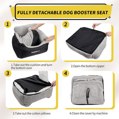 Dog Car Seat for Small Dogs, Fully Detachable and Washable Cat Carseats under 25 Lbs, Soft Pet Booster Seats with Storage Pockets and Clip-On Leash Portable Car Travel Carrier Bed, Black