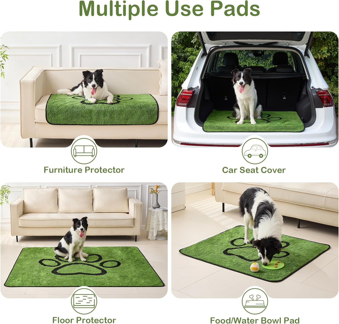 Reusable Dog Pee Pads, 2 Pack Super Absorbent & Leakproof Washable Puppy Pads with Soft Green Top Layer, for Potty Training, Crates, Couch, Car Seats & Pet Beds, 18"X24"