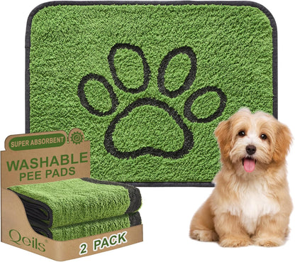 Reusable Dog Pee Pads, 2 Pack Super Absorbent & Leakproof Washable Puppy Pads with Soft Green Top Layer, for Potty Training, Crates, Couch, Car Seats & Pet Beds, 18"X24"